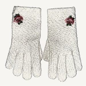 W.P.L. Girl's Off White Dress Gloves with Rose Applique Made in Italy 1950's